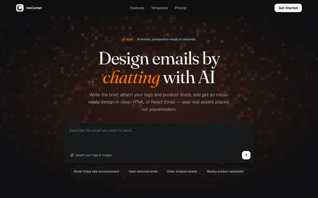 Screenshot of InkComet: AI email templates as HTML and React Email