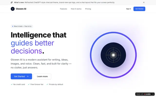 Screenshot of Glowen AI — Intelligence that guides better decisions