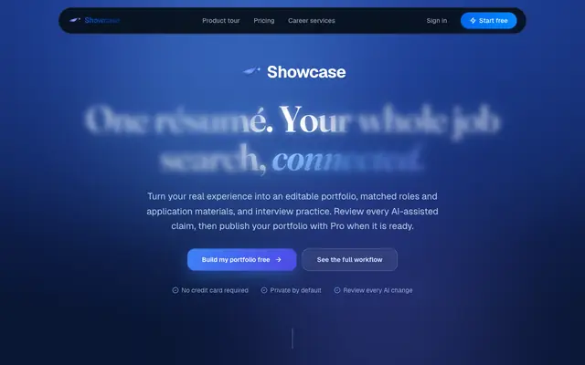 Screenshot of Showcase - Your résumé lists claims. Showcase turns them into evidence.