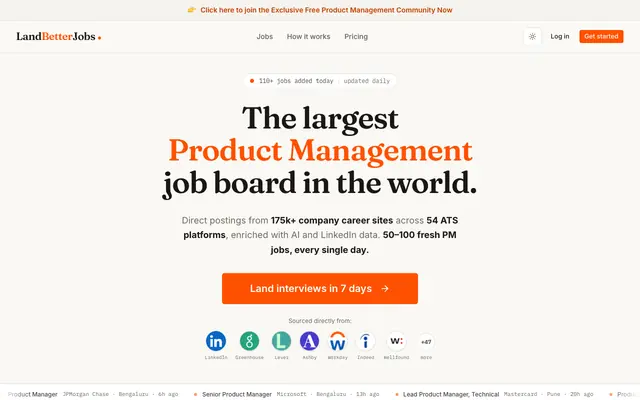 Screenshot of Land Better Jobs - AI Career Copilot Platform for Product Managers