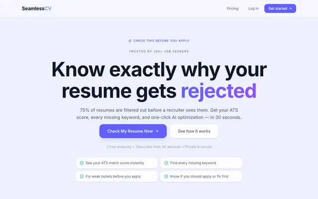 Screenshot of Match Your Resume to Any Job (Free ATS Checker) | SeamlessCV
