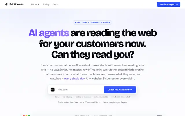 Screenshot of Frictionless — Behavioural Intelligence for E-Commerce