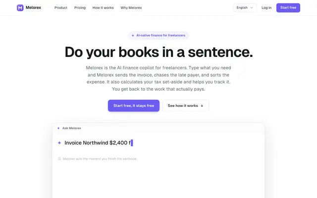 Screenshot of Melorex · AI Finance Copilot for Freelancers