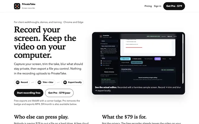 Screenshot of PrivateTake | Local-First Private Screen Recorder