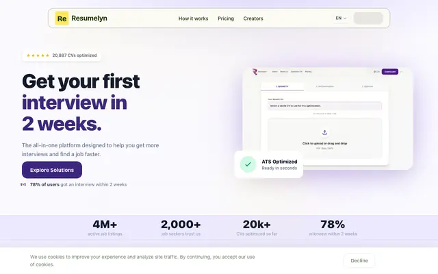 Screenshot of Resumelyn | AI CV Optimizer for Applicant Tracking Systems (ATS)