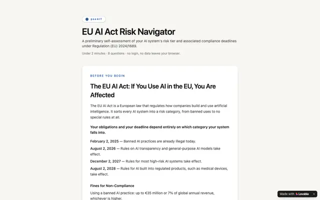 Screenshot of EU AI Act Risk Navigator