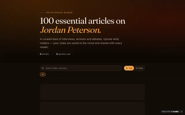 Screenshot of The Peterson Reader — 100 essential articles on Jordan Peterson