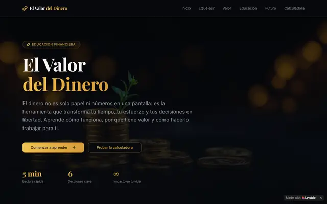 Screenshot of El Valor del Dinero — Educación Financiera