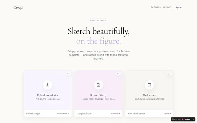 Screenshot of Croqui — Fashion Sketch Studio