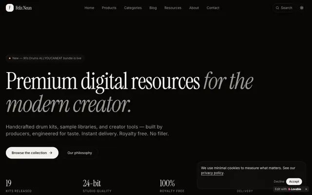 Screenshot of Felix Neun — Premium Digital Resources for Creators