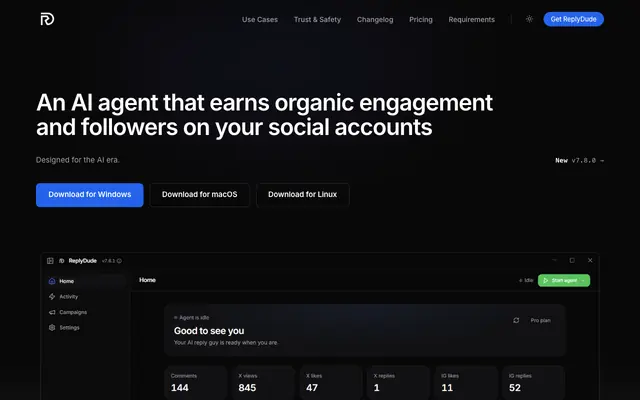 Screenshot of ReplyDude — AI-Powered Social Media Reply Automation