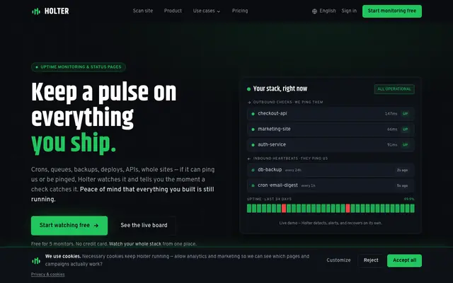 Screenshot of Holter — Know it's down before your users tweet about it