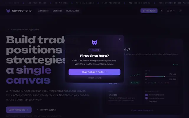 Screenshot of CRYPTOHORD - workspace for crypto trade plans