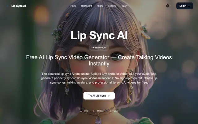 Screenshot of Lip Sync AI - Free AI Lip Sync Video Generator Online | lipsyncai.co