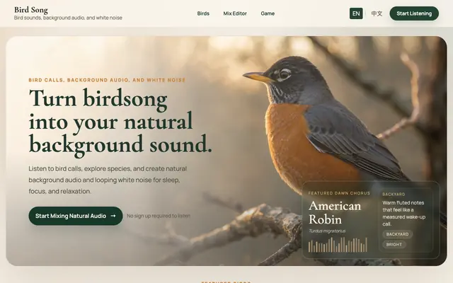 Screenshot of Bird Song - Bird background sounds and white noise for sleep and focus