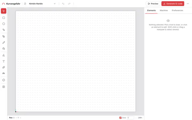 Screenshot of Kurvengefahr — pen-plotter CAM
