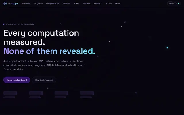 Screenshot of ArxScope · Arcium Network Analytics
