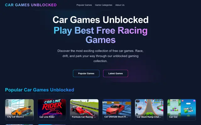 Screenshot of Car Games Unblocked | Play HTML5 Racing & Survival Car Games
