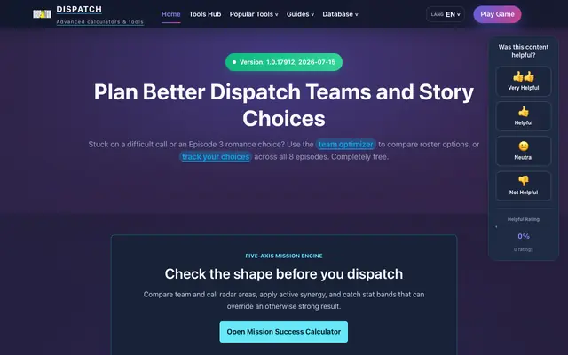 Screenshot of Dispatch Calculator - Get 95%+ Mission Success | Free AI Team Builder 2025