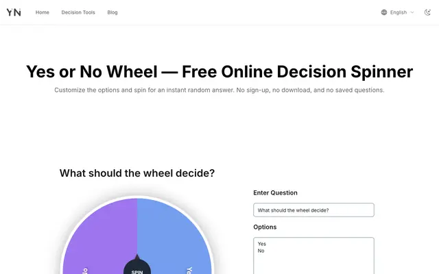 Screenshot of Spin the Yes or No Wheel - Get Your Free & Instant Decision