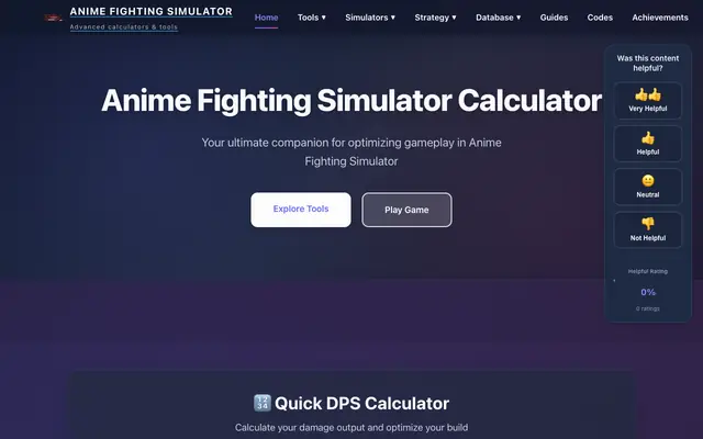Screenshot of Anime Fighting Simulator Calculator