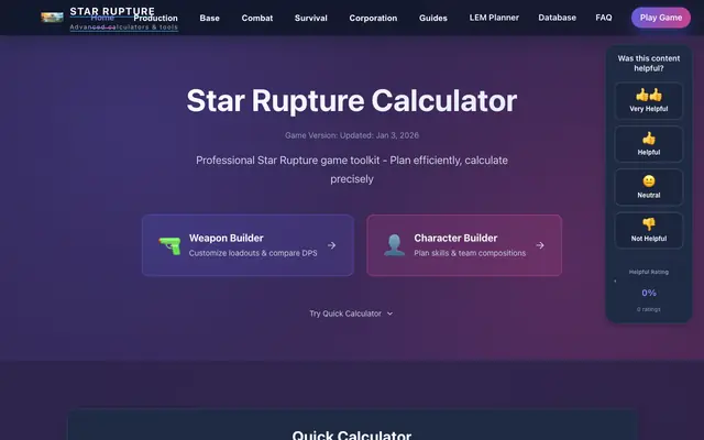 Screenshot of Star Rupture Tools - Calculators, Planners & Guides