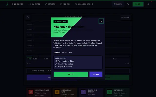 Screenshot of Songless Game: Free Music Guessing Game & Heardle Alternative