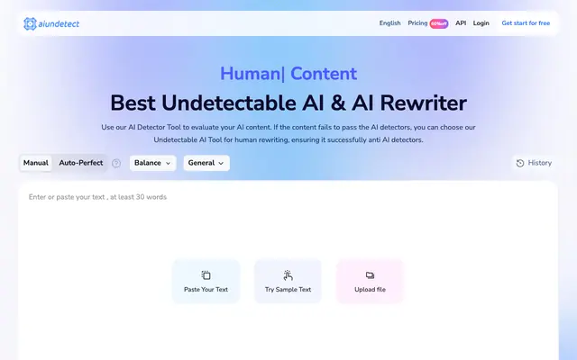 Screenshot of AI Undetect: Undetectable AI, AI Rewriter, Rewording tool