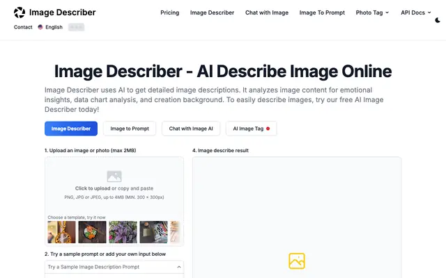 Screenshot of Image Describer - AI Describe Image Online, Free Trial (No Login Required)