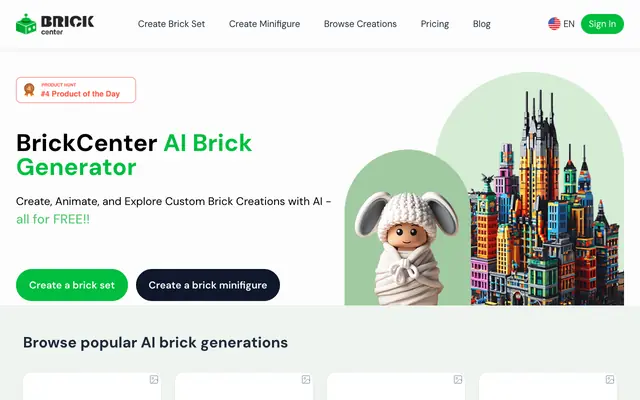 Screenshot of AI Brick Generator – Create, Animate, and Explore Custom Brick Sets and Minifigu