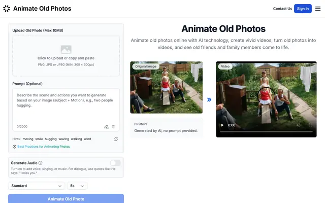 Screenshot of Animate Old Photos Online & Free | Bring Memories to Life with AI