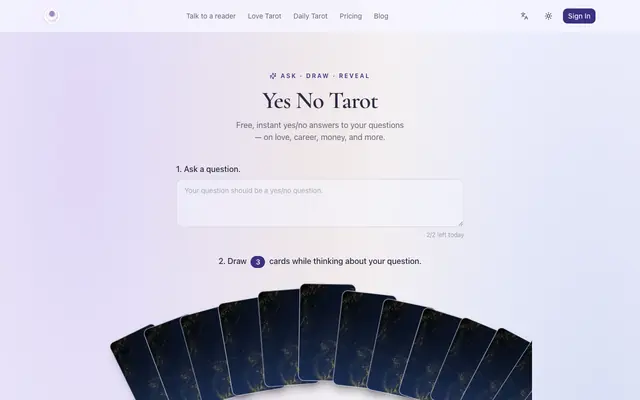 Screenshot of Yes No Tarot | Free Online Tarot Reading
