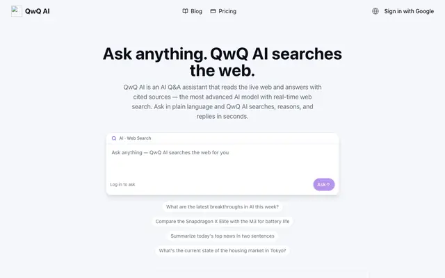 Screenshot of QWQ AI - Intelligent Q&A Assistant