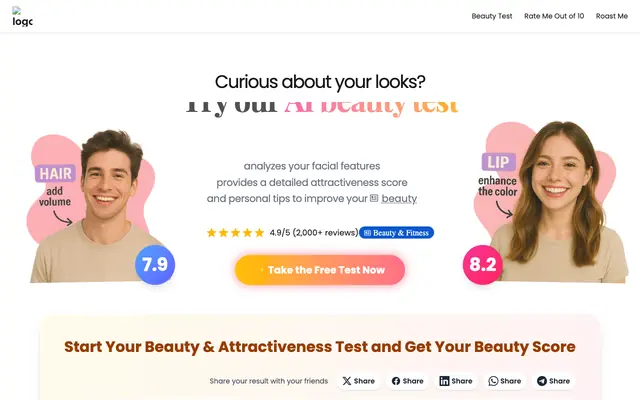 Screenshot of Free AI Beauty & Attractiveness Test: Get Your Precise Beauty Rating Instantly
