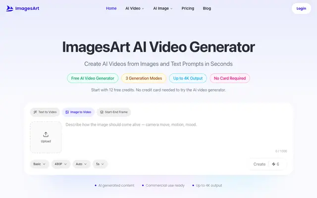 Screenshot of AI Image Generator | text to image | imagesart.ai