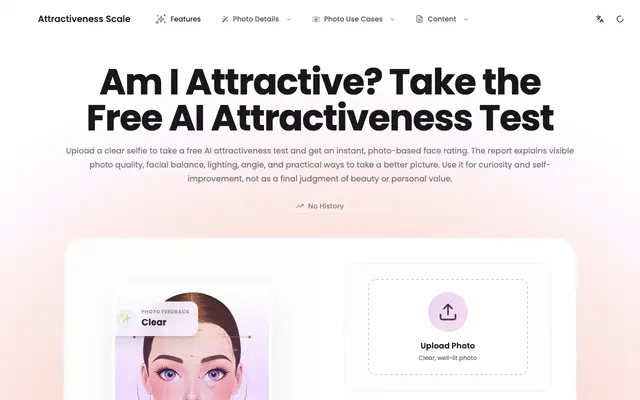 Screenshot of AI Attractiveness Test & Profile Photo Analyzer | Free Photo Feedback