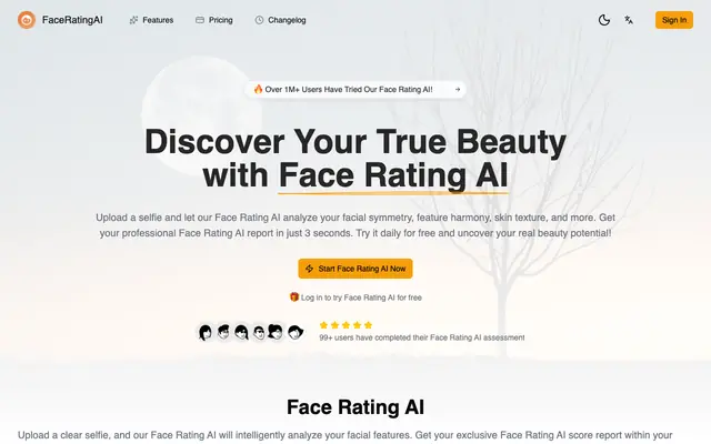 Screenshot of Face Rating AI | AI Beauty Score & Facial Analysis