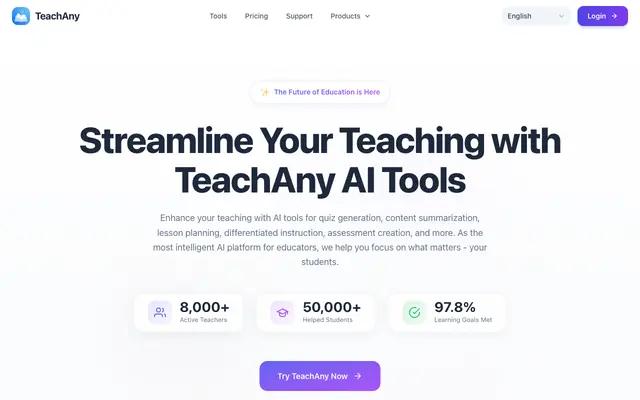 Screenshot of TeachAny | AI Teaching Tools Platform for Teachers