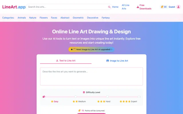Screenshot of Line Art Design & Line Drawing Online – AI Generator & Free Resources - lineart.