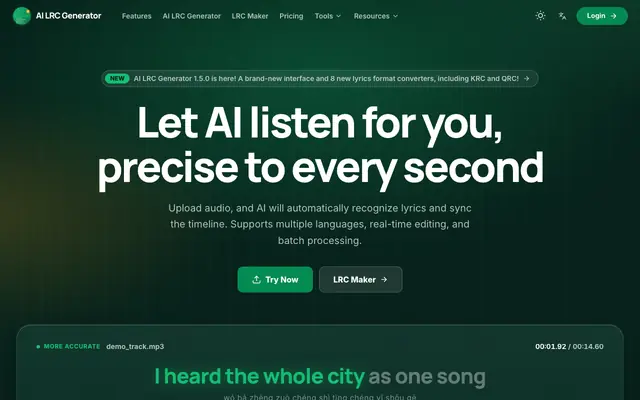 Screenshot of AI LRC Generator – The Ultimate LRC File & Lyrics File Generator