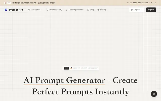 Screenshot of AI Prompt Generator - Create Perfect Prompts | Prompt Ark