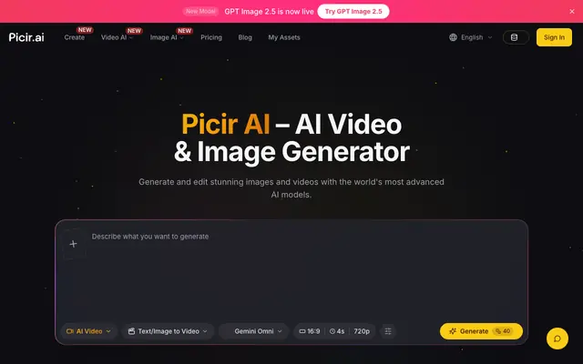 Screenshot of Picir AI – AI Video & Image Generator