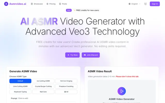Screenshot of Create Stunning ASMR Video with Veo3 | ASMRVideo.ai