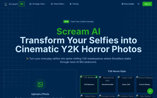 Screenshot of Scream AI - Transform Your Selfies into Cinematic Y2K Horror Photos