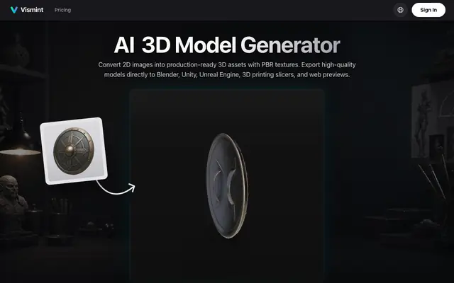 Screenshot of AI 3D Model Generator | Vismint