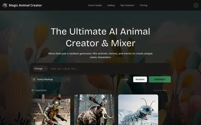 Screenshot of AI Animal Creator & Mixer: Hybrid Generator with Heroes & Mechs