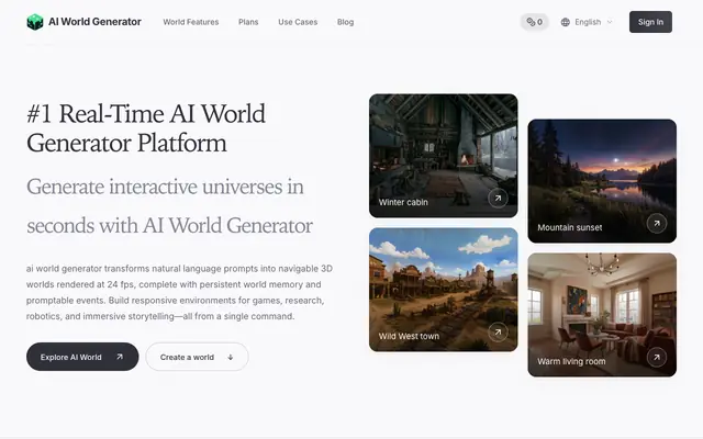 Screenshot of #1 AI World Generator | Real-Time Interactive Worlds
