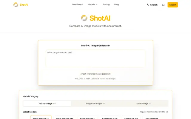 Screenshot of ShotAI - Compare AI image models with one prompt