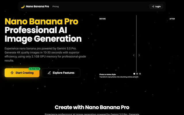Screenshot of Nano Banana Pro - AI Image Generation Platform