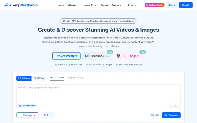 Screenshot of All-In-One AI Video & Image Generator | PromptGather.io
